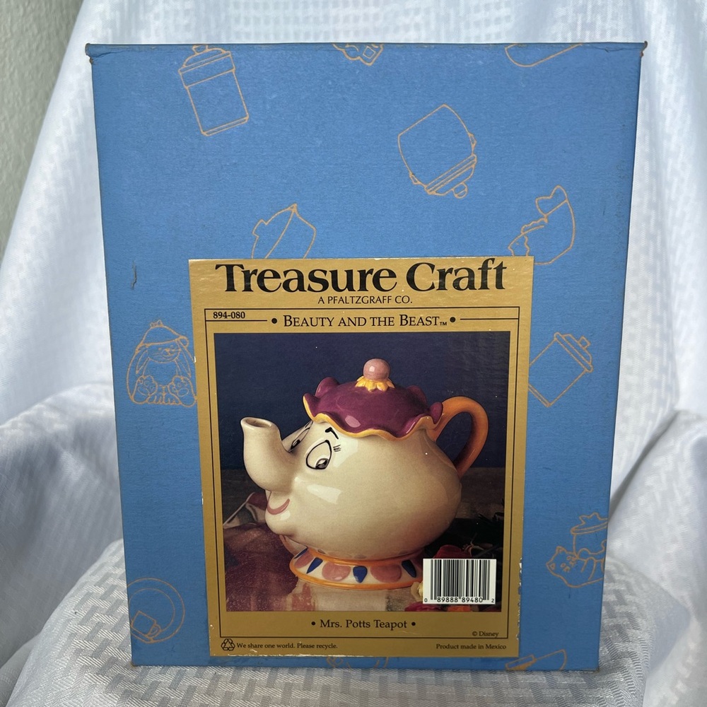 NWT, Vtg Treasure Craft, Beauty & The Beast Mrs. Potts Teapot, A Pfaltzgraff Co.